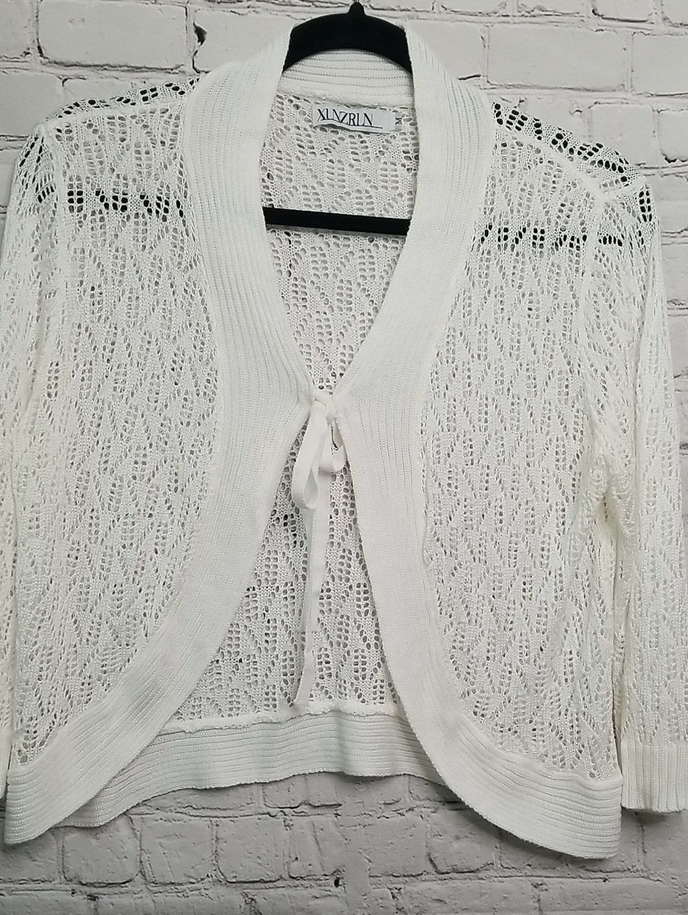 XLNZRLN Womens Sweater Medium Open Weave 3/4 Sleeve Front Tie